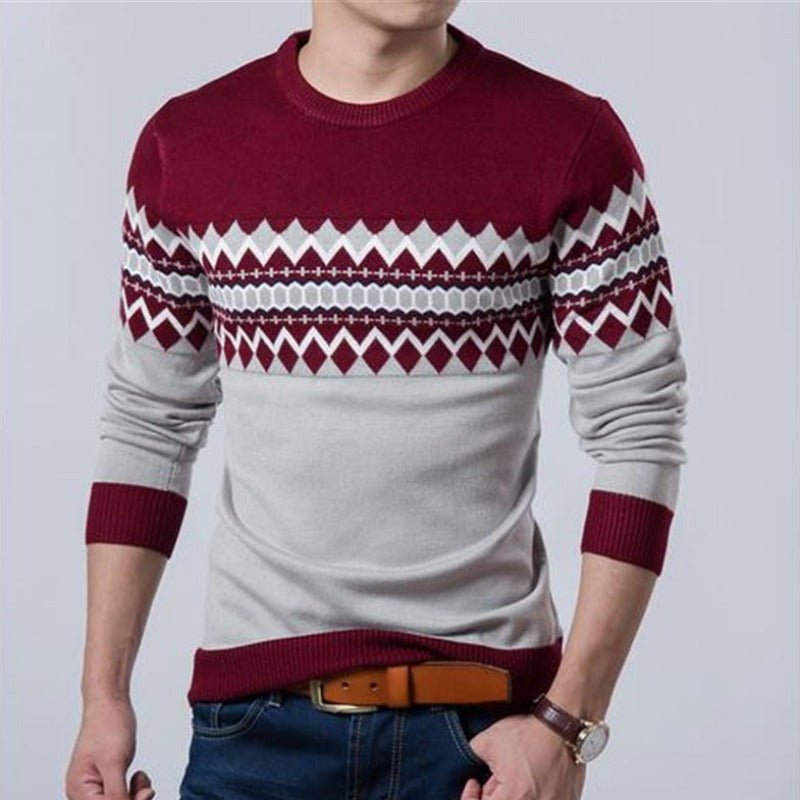 Martim - Men's Jumper with boat neckline in Nordic Patterns.