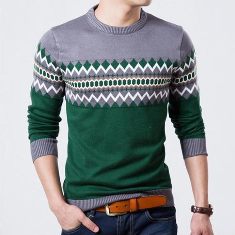 Martim - Men's Jumper with boat neckline in Nordic Patterns.