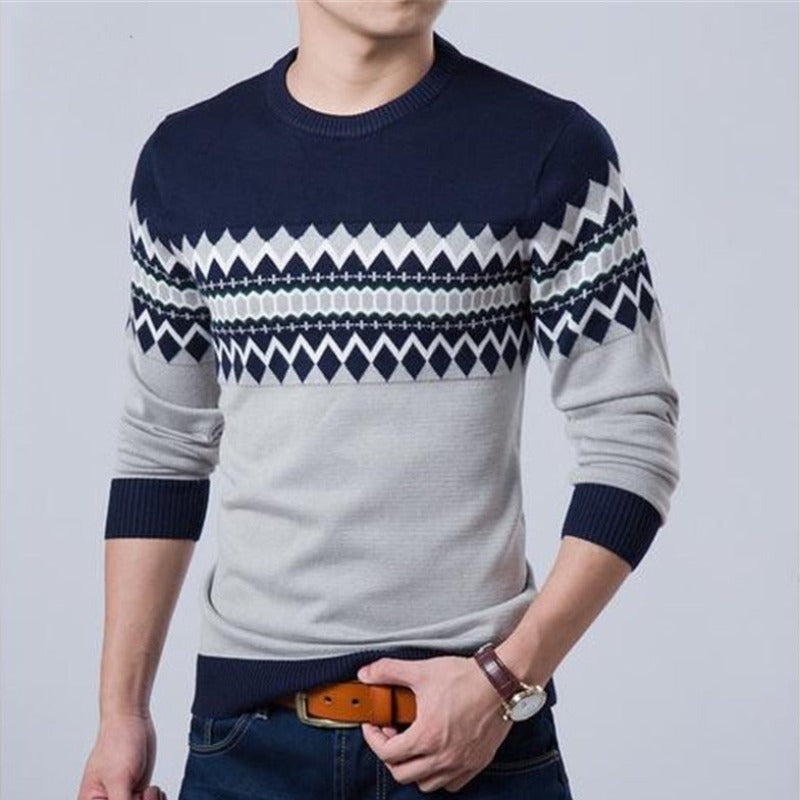 Martim - Men's Jumper with boat neckline in Nordic Patterns.